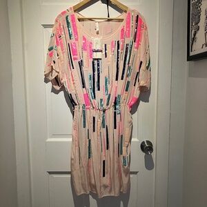 NEW Shoshanna Sequin Silk Geo Pattern Dress